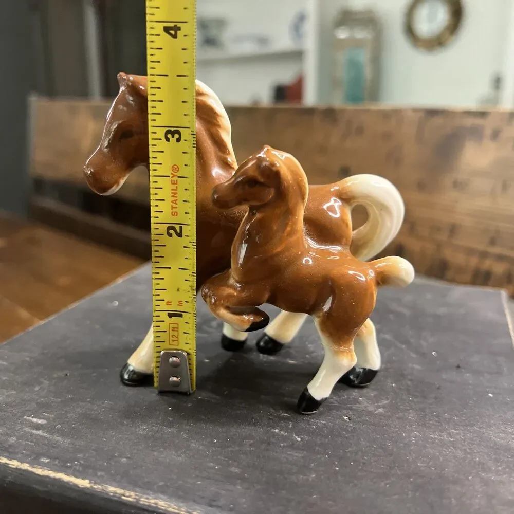 VTG Porcelain Western Mother Mare Horse & Foal FigurineSet of 2 Japan